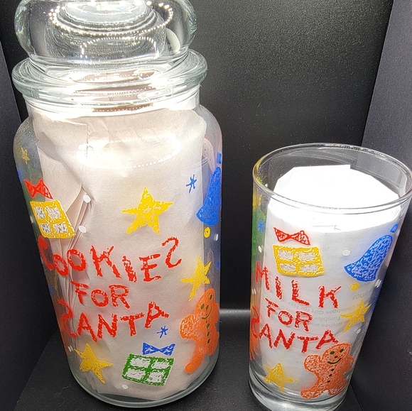 Vintage Anchor Hocking Cookies and Milk for Santa Jar w/ Lid and Tumbler - Picture 7 of 10